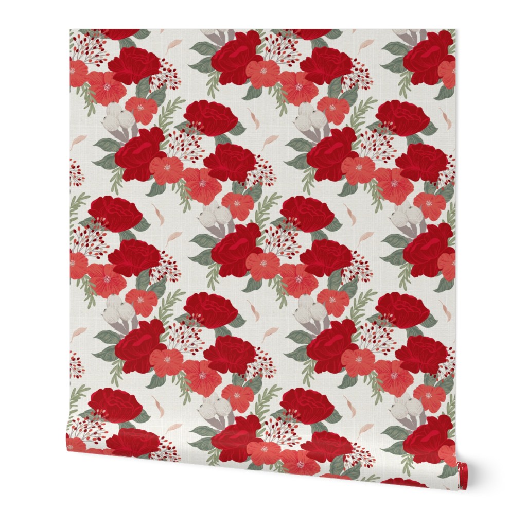 Merry and Bright Christmas Carnations on a Woven Off White Texture