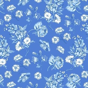 Gentle blue flowers, ultramarine roses and wildflowers