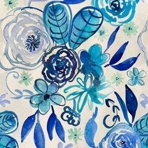 April Rains Blue Watercolor Floral 