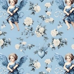 Angels, Flowers & Hearts on Blue - small
