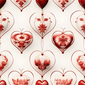 Red Hearts on Ivory - large
