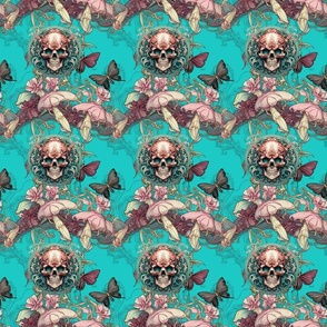 Skulls in turquoise and rose
