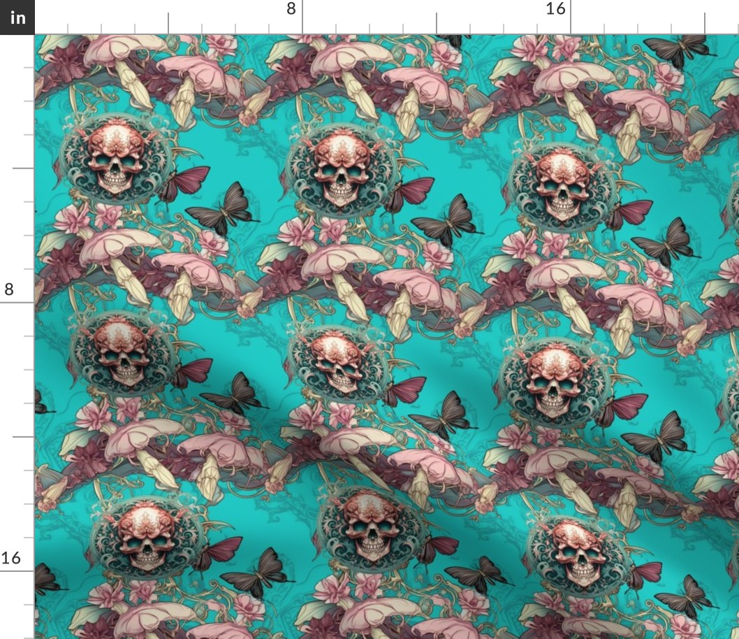 Skulls in turquoise and rose