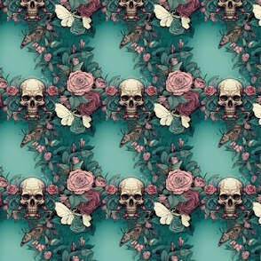Skull in turquoise and rose