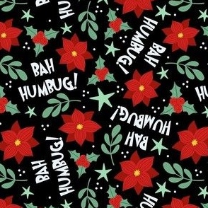 Small-Medium Scale Bah Humbug! Sarcastic Christmas Floral in Black
