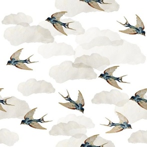 retro swallows / medium / clouds / bird