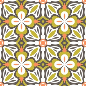 Moroccan Tile 2- Orange Green 