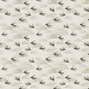 retro swallows beige clouds / small birds
