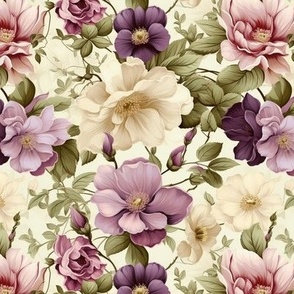 French Rose Garden #1 in Ivory, Lilac, and Blush