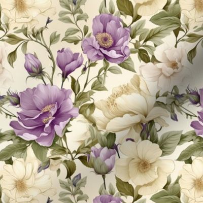 French Rose Garden #4 in Ivory and Lilac