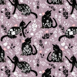 Small Black Cats Mauve / Purple / Animal