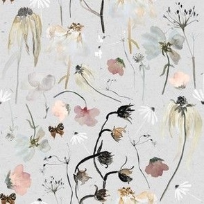 Small Dried Field Flowers Grey / Watercolor