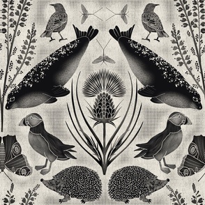 Natural Scotland Symmetrical Block Print // Black and Ivory