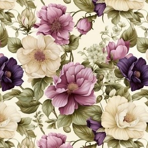 French Rose Garden #6 in Ivory, Blush, and Aubergine