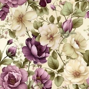 French Rose Garden #5 in Ivory and Mauve