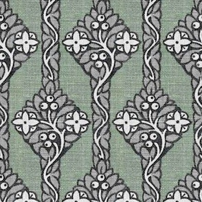 1910 Vintage Floral Art Nouveau Diamond Stripes - Original Colors - Textured