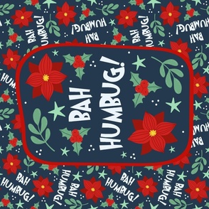 Large 27x18 Panel Bah Humbug Christmas in Navy for Wall Hanging or Tea Towel