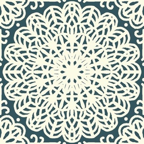 Deep Balsam Green Cream Mandala Lace  Boho 