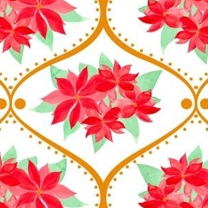 Watercolor Poinsettia Small Ogee  Gold Red Green White Elegant Holiday Christmas Florals