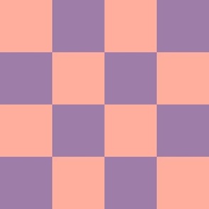 Chequerboard  4” repeat deep lilac and salmon pink