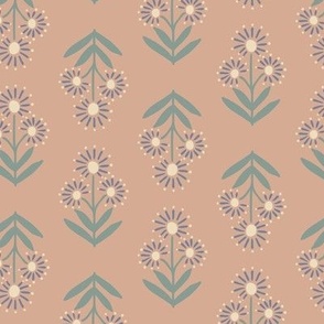 Sadie Block Print Floral - Peach Sage Lavender - Small Scale