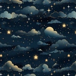 Blue, Gold Clouds & Stars - small