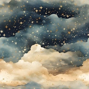 Blue, Gold Clouds & Stars - medium