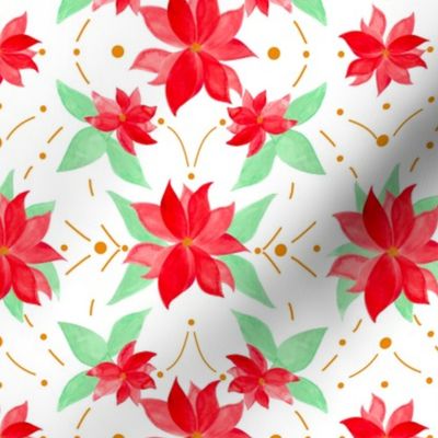Watercolor Poinsetta with gold geometric accents holiday elegant décor wallpaper Christmas 