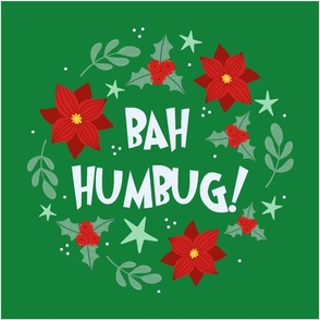 18x18 Panel Bah Humbug Christmas on Green for DIY Throw Pillow Cushion Cover Tote Bag