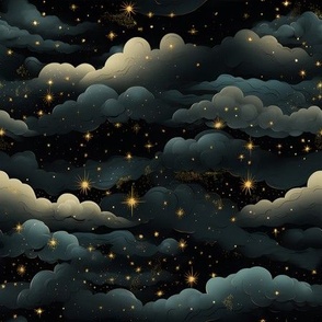 Black, Gray Clouds & Stars - medium