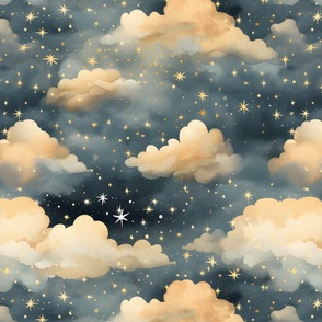 Blue, Gold Clouds & Stars - large