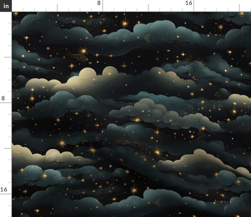 Black, Gray Clouds & Stars - large