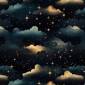 Blue, Gold Clouds & Stars - small
