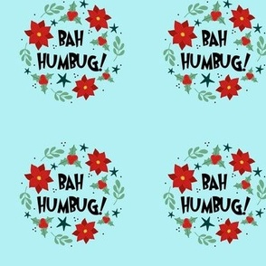 3" Circle Panel Bah Humbug! Christmas in Blue for Embroidery Hoop Projects Quilt Squares Iron on Patches Small Crafts