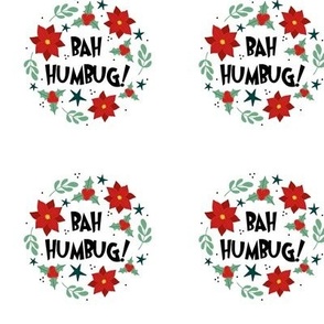 3" Circle Panel Bah Humbug! Christmas in White for Embroidery Hoop Projects Quilt Squares Iron on Patches Small Crafts