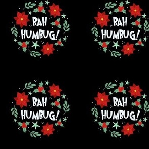 3" Circle Panel Bah Humbug! Christmas in Black for Embroidery Hoop Projects Quilt Squares Iron on Patches Small Crafts