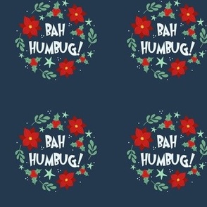 3" Circle Panel Bah Humbug! Christmas in Navy for Embroidery Hoop Projects Quilt Squares Iron on Patches Small Crafts