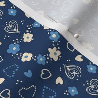 S | Something Blue Daisy Flower & Valentine Love Heart Wedding Confetti Dotted Lovecore Doodles in Blue and Cream