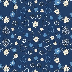 S | Something Blue Daisy Flower & Valentine Love Heart Wedding Confetti Dotted Lovecore Doodles in Blue and Cream