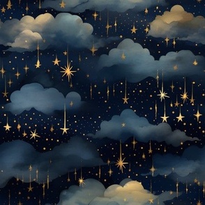 Blue, Gold Clouds & Stars - medium