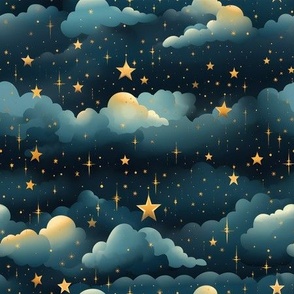 Blue, Yellow Clouds & Stars - medium
