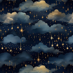 Blue, Gold Clouds & Stars - large