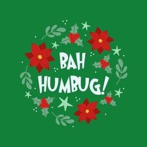 4" Circle Panel Bah Humbug! Christmas in Green for Embroidery Hoop Projects Quilt Squares Iron on Patches
