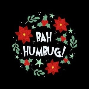 4" Circle Panel Bah Humbug! Christmas in Black for Embroidery Hoop Projects Quilt Squares Iron on Patches