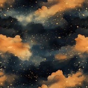 Black, Orange Clouds & Stars - small