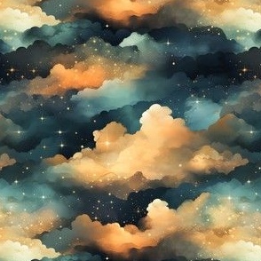 Blue, Orange Clouds & Stars - small