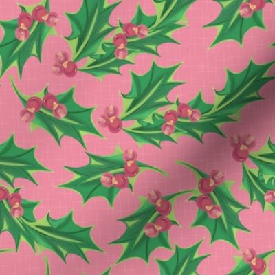 christmas holly on pink