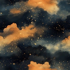 Black, Orange Clouds & Stars - medium