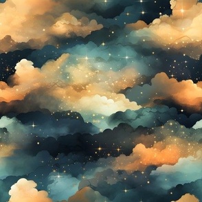 Blue, Orange Clouds & Stars - medium