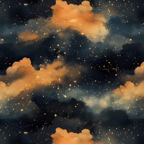 Black, Orange Clouds & Stars - large